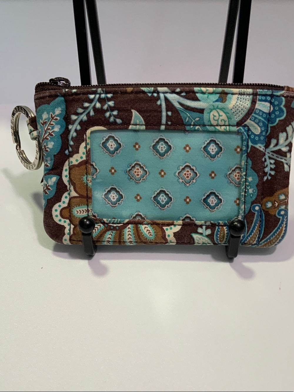 Teal and Brown Quilted Paisley Card Holder Wallet - Women Bags